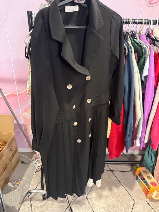 OAK + FORT Jackets & Blazers - oak + fort os Double-Breasted Black Pleated Midi Dress